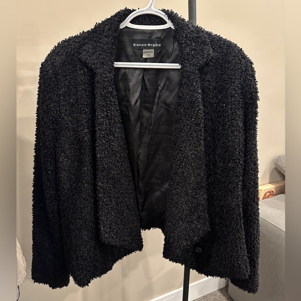 Bianca nygard black shiny teddy blazer| size 16